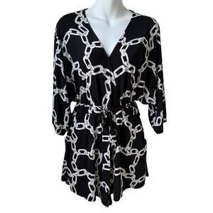 Ariella Womens Faux Wrap Romper Medium Black White Mobwife Money Glam Going Out